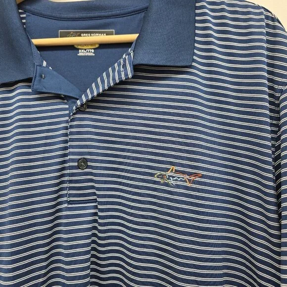 Greg Norman Play Dry Golf Polo Shirt Size XXL Performance Striped Navy White EUC - Picture 4 of 7
